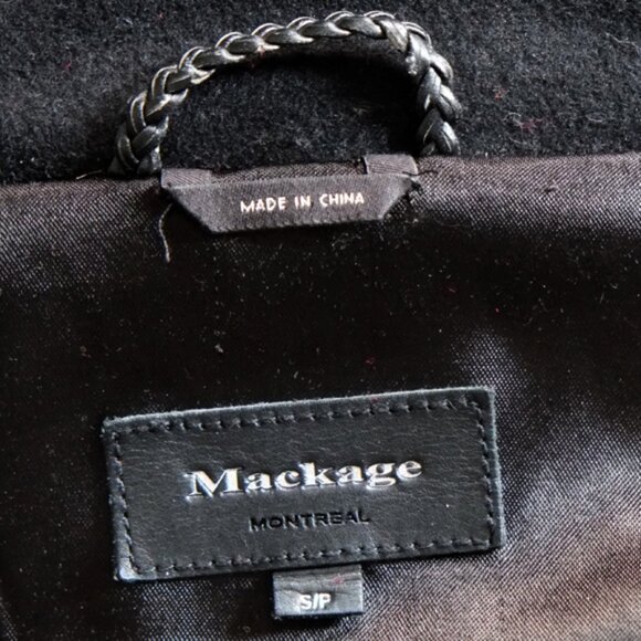 Mackage Odilia black wool and leather moto jacket w/ removable hood - Picture 7 of 11